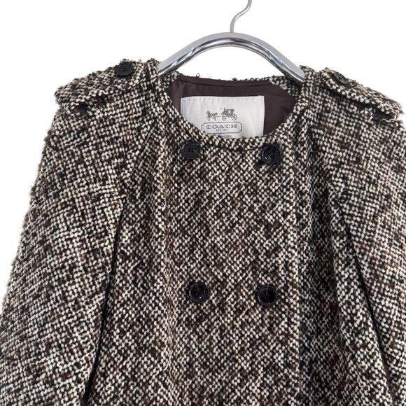 Coach Women's Brown Wool Tweed Double Breasted Button Front Coat Size S/P - Picture 3 of 8